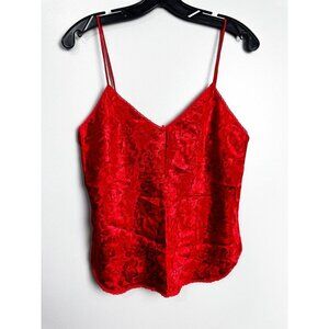 Myonne Floral Satin V Neck Cropped Tank Top Camisole Womens Red Medium